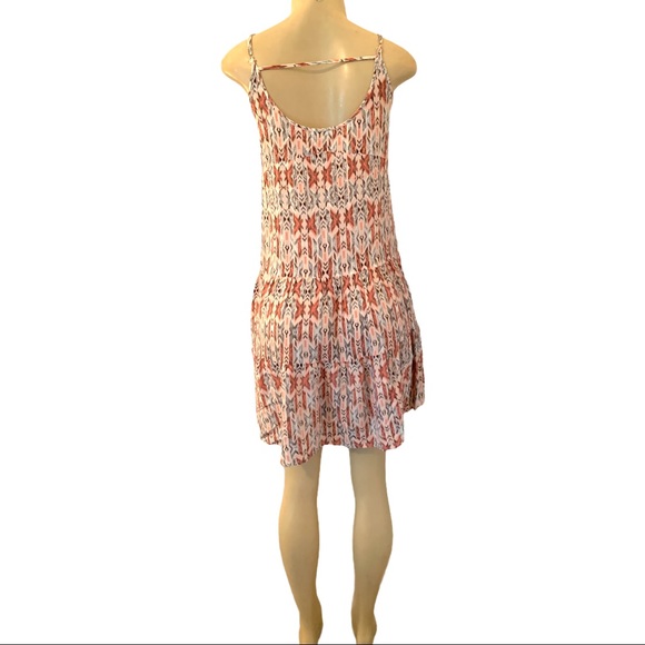 Boho Aztec Chevron Arrow Flowy Light Spaghetti Strap Midi Dress Pink Peach - Picture 4 of 6